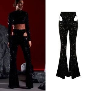 NWT Rare Maeve Olivetta Velvet Flare Pants Boot Cot Sequined Size XS